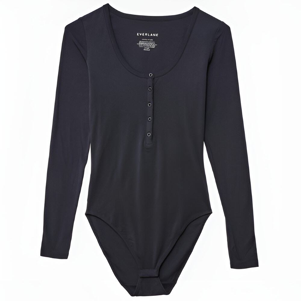 Everlane Womens‎ Balletcore Pima Cotton Scoop Neck Long Sleeve Henley Bodysuit S